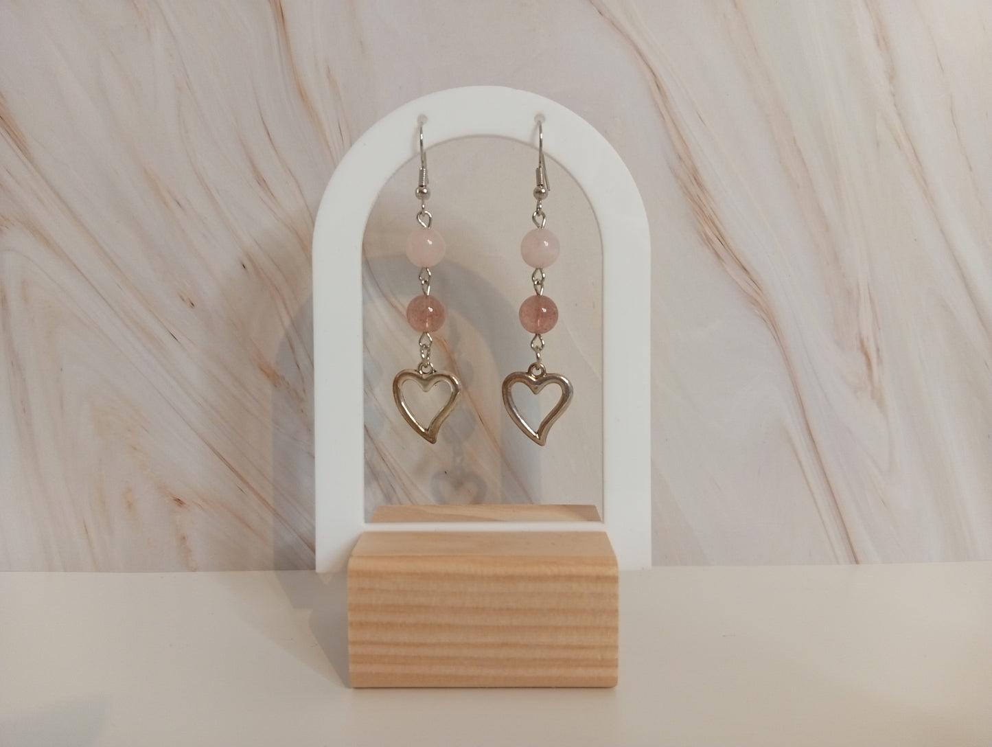 Ohrringe mit Rosenquarz & Erdbeerquarz – nickelfreie Edelstein-Ohrringe, 5 cm