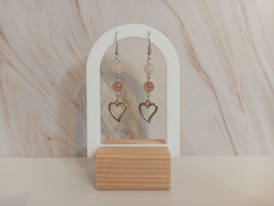 Ohrringe mit Rosenquarz & Erdbeerquarz – nickelfreie Edelstein-Ohrringe, 5 cm